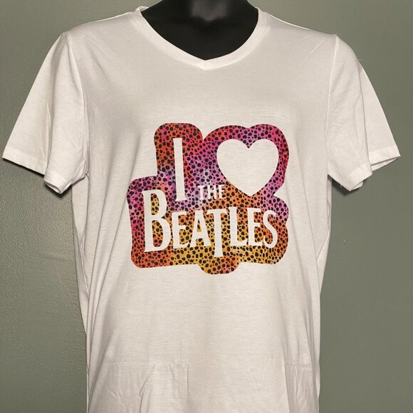 I Love The Beatles Heart Leopard Cheetah Print Handmade Custom Shirt Sublimation - Picture 8 of 11
